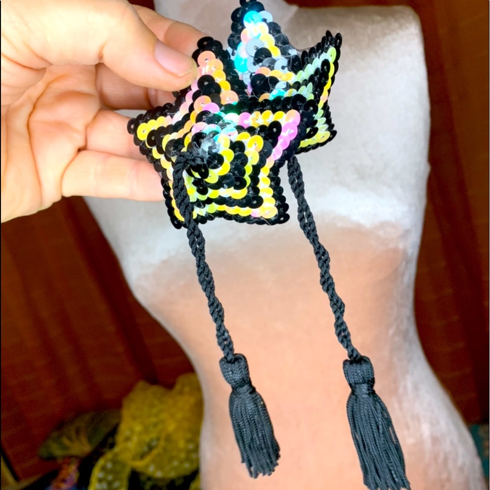 Costume-Pink & black star sequins pasties, nipple covers